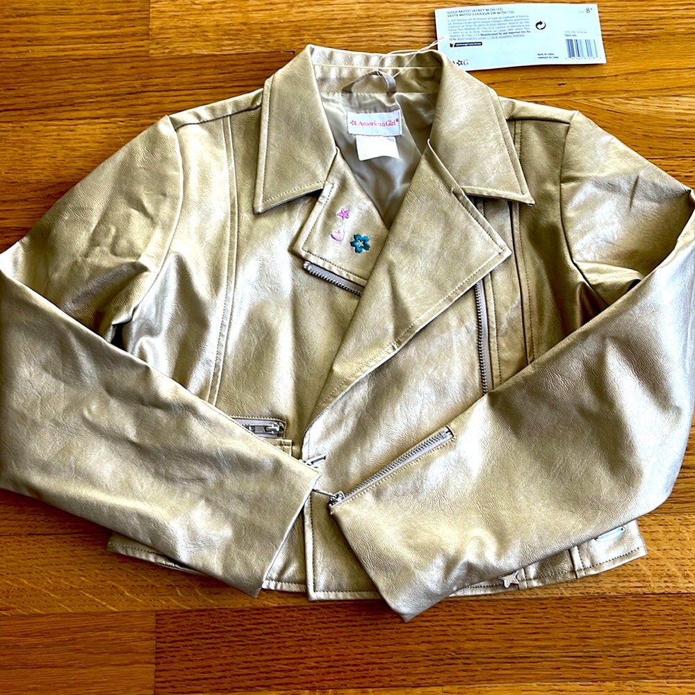 Gold Leather Moto Jacket - American Girl!  Size medium-  10/12.